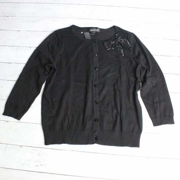 August Silk Women's Button Up Cardigan Sweater Size M Black - Picture 1 of 5